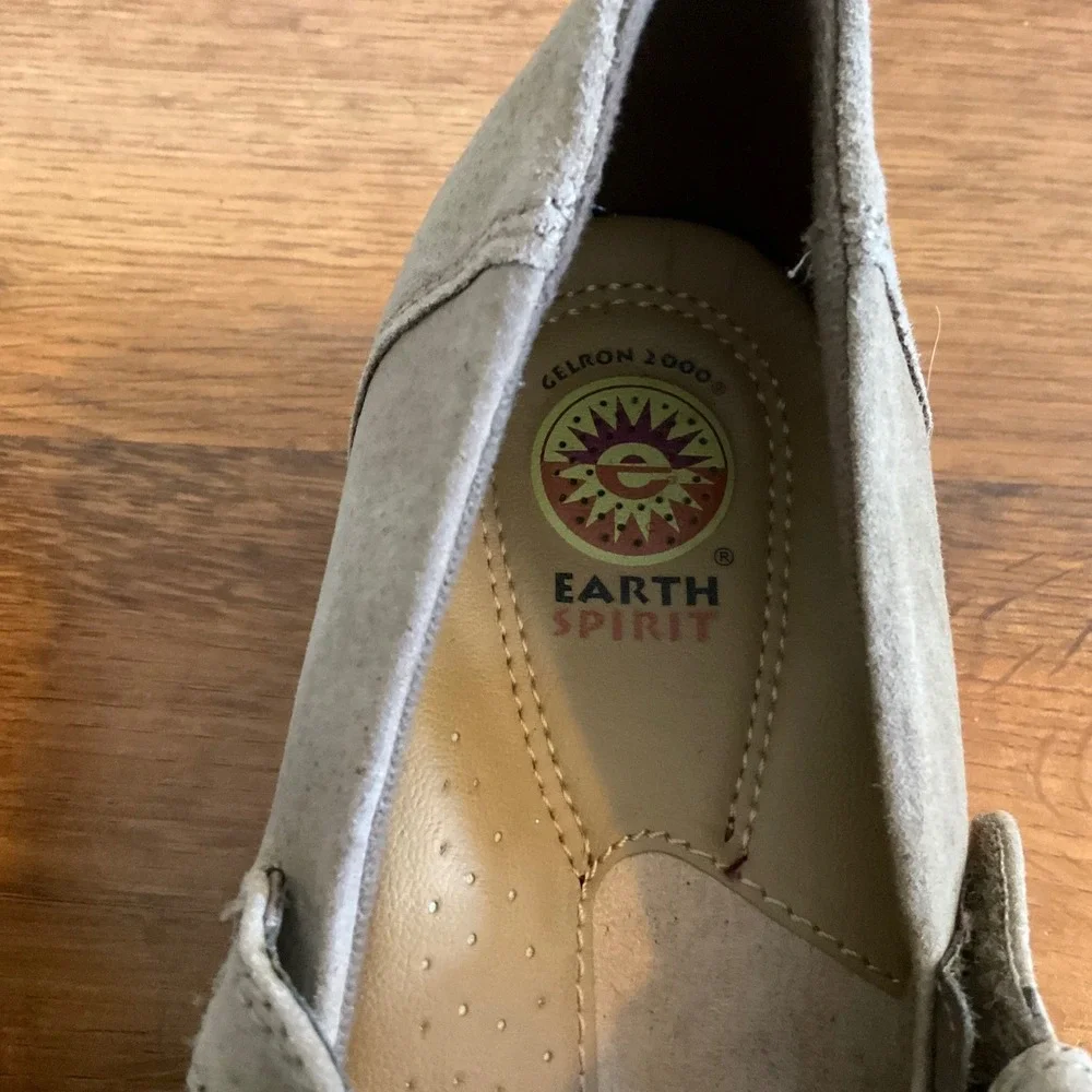 Earth Spirit Mary Jane Wedges Women 9 Taupe Leather Flower Strap Comfort